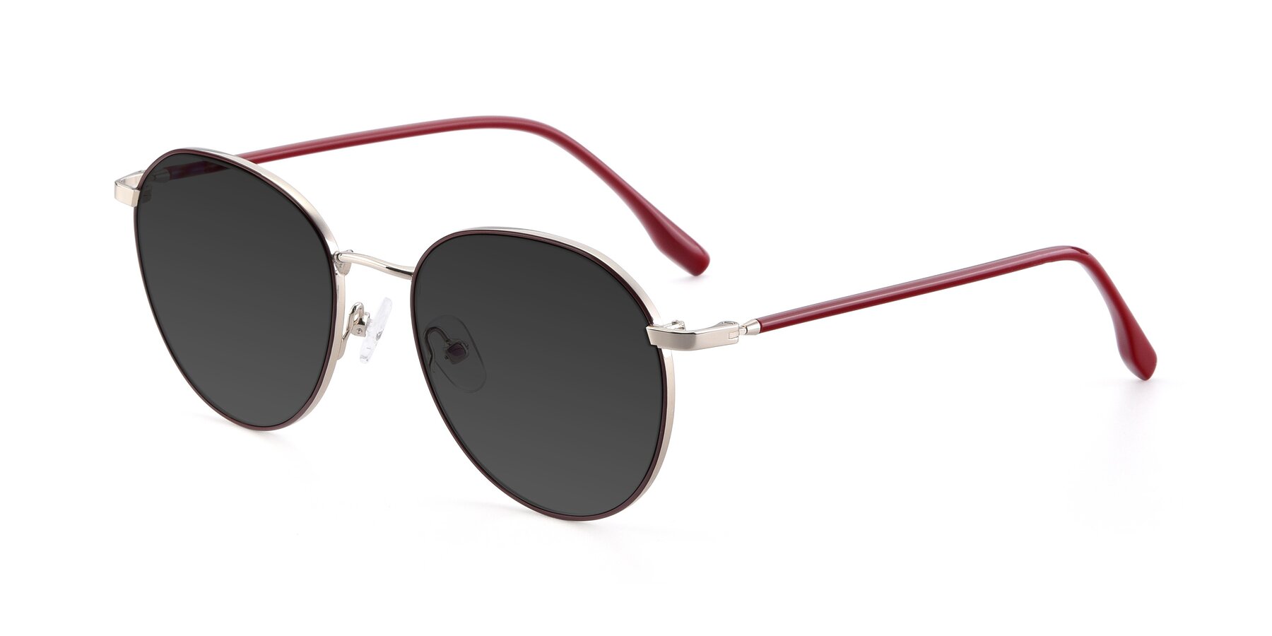 Angle of 9553 in Wine-Silver with Gray Tinted Lenses