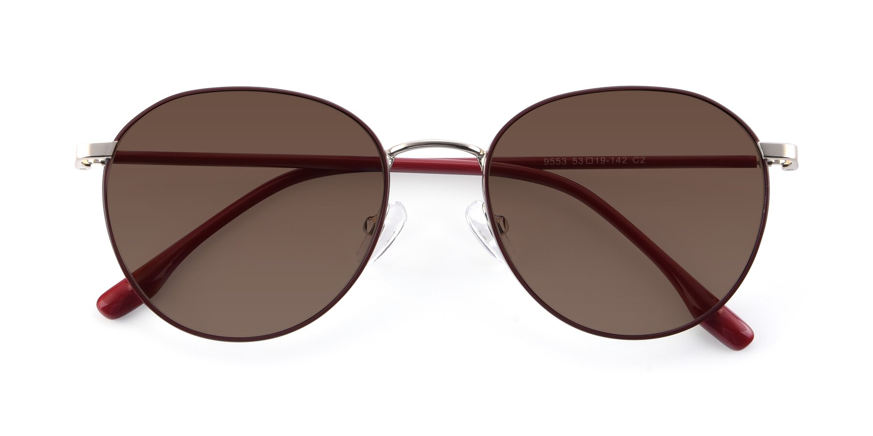 Folded Front of 9553 in Wine-Silver with Brown Tinted Lenses