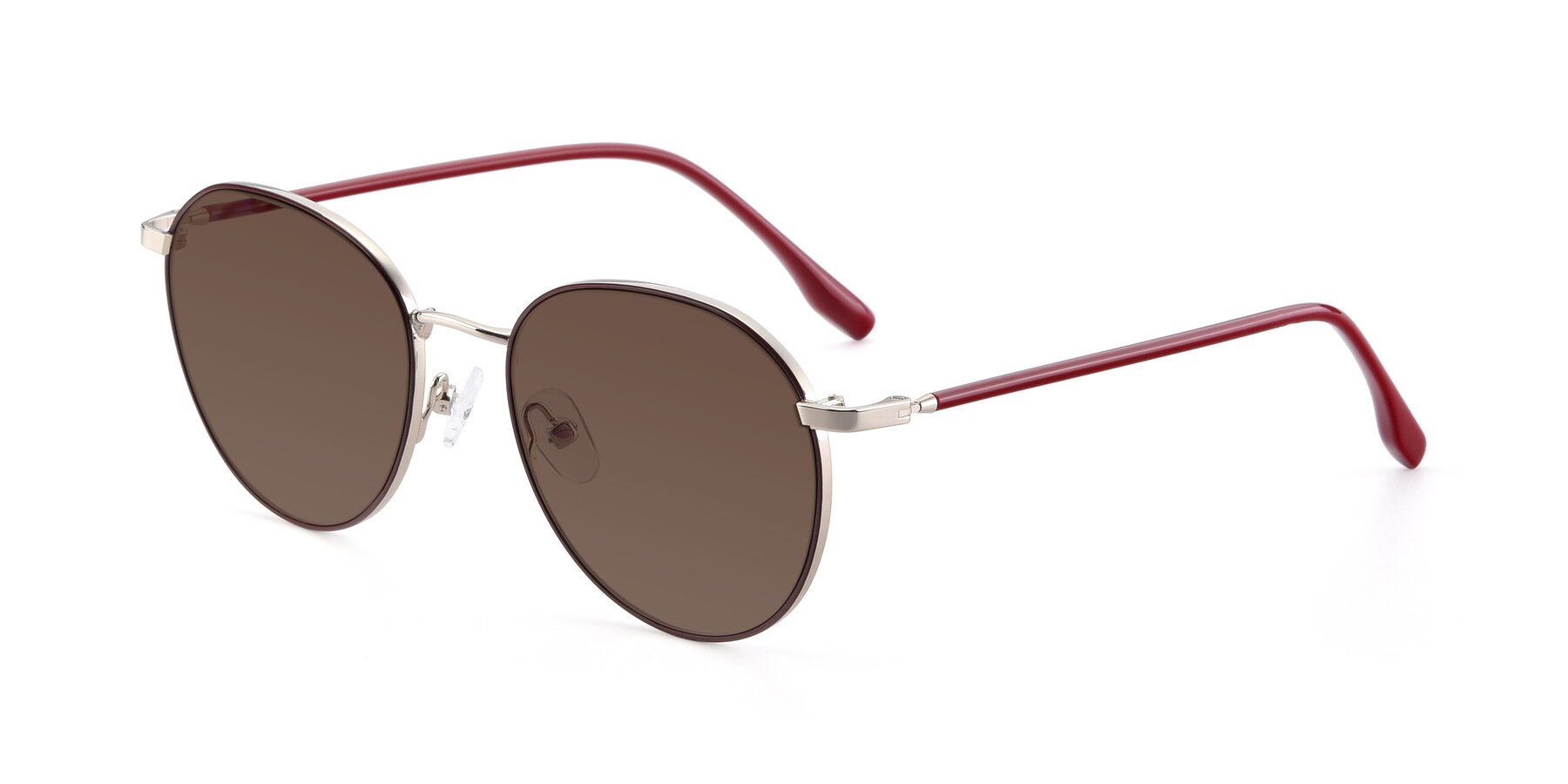 Angle of 9553 in Wine-Silver with Brown Tinted Lenses