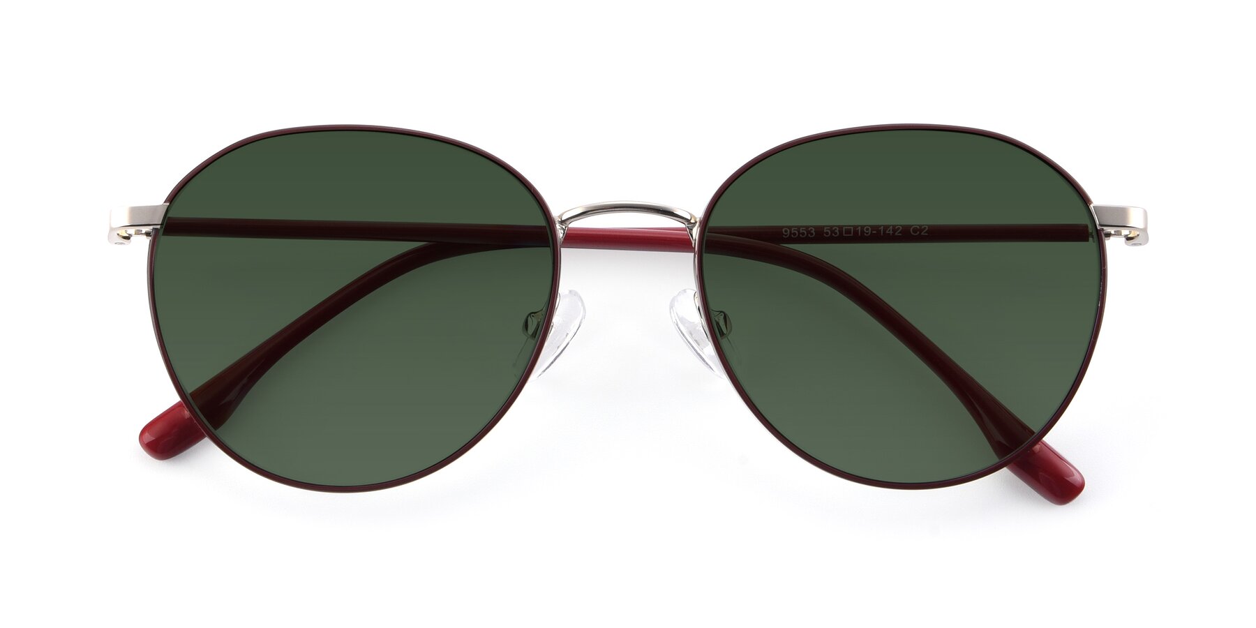 Folded Front of 9553 in Wine-Silver with Green Tinted Lenses