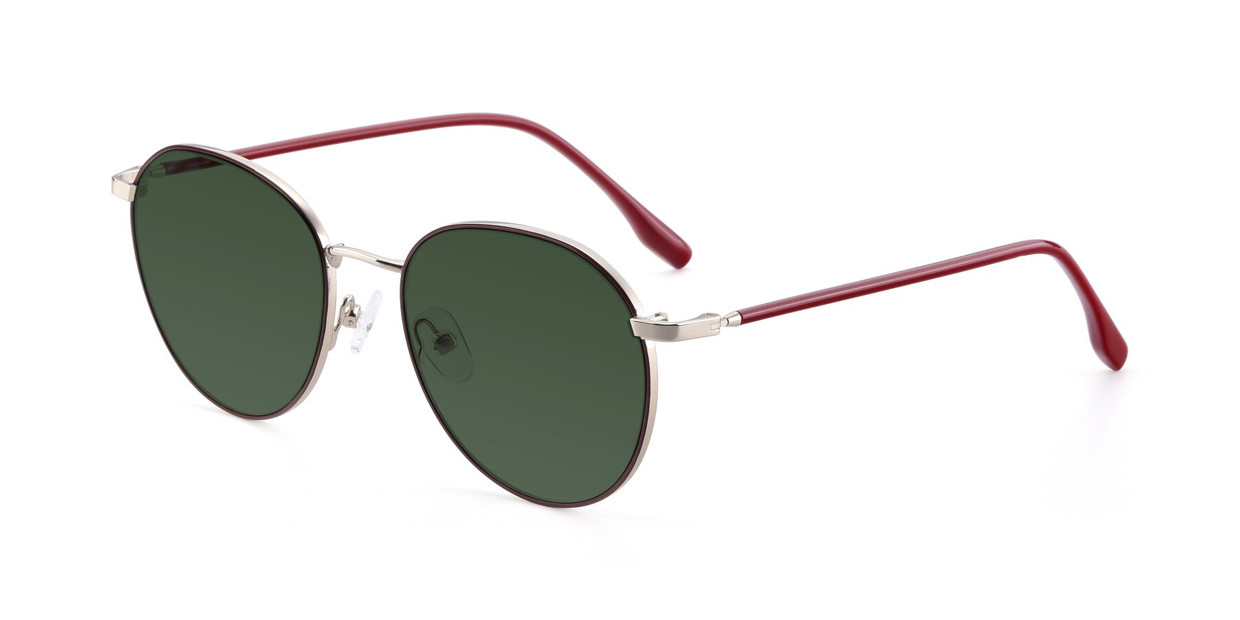 Angle of 9553 in Wine-Silver with Green Tinted Lenses