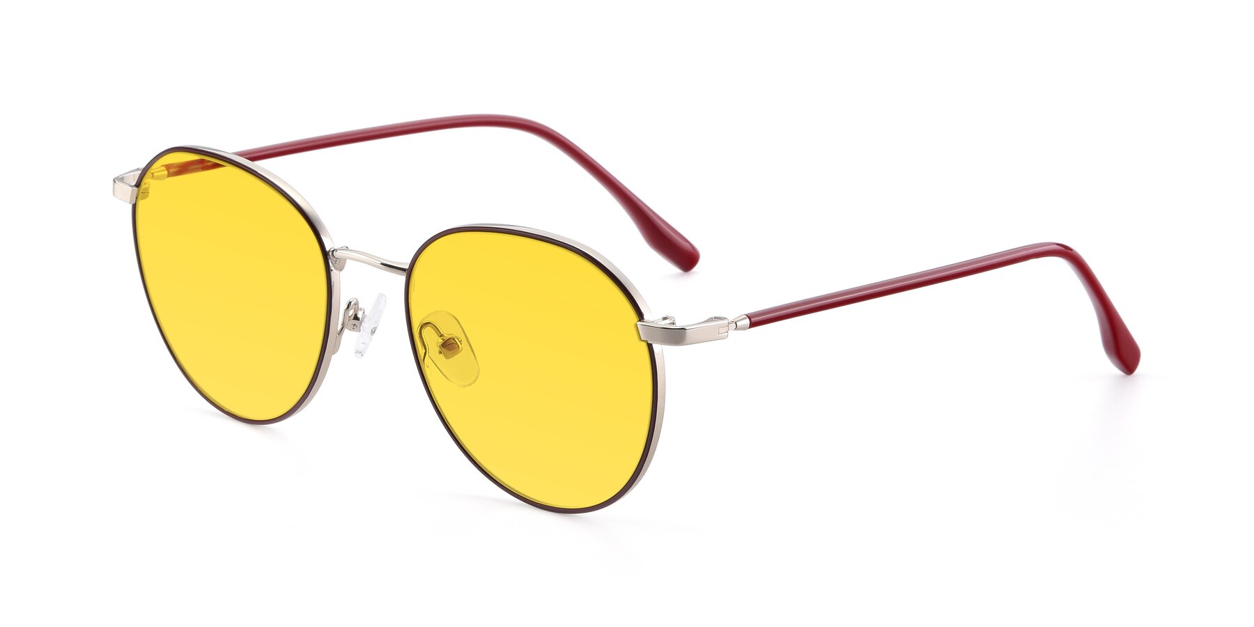 Angle of 9553 in Wine-Silver with Yellow Tinted Lenses