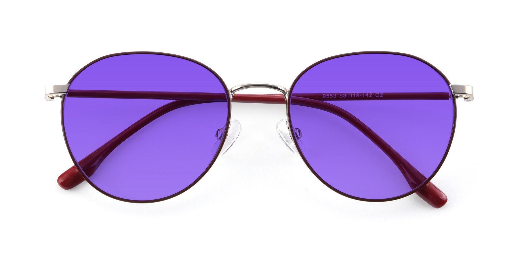 Folded Front of 9553 in Wine-Silver with Purple Tinted Lenses
