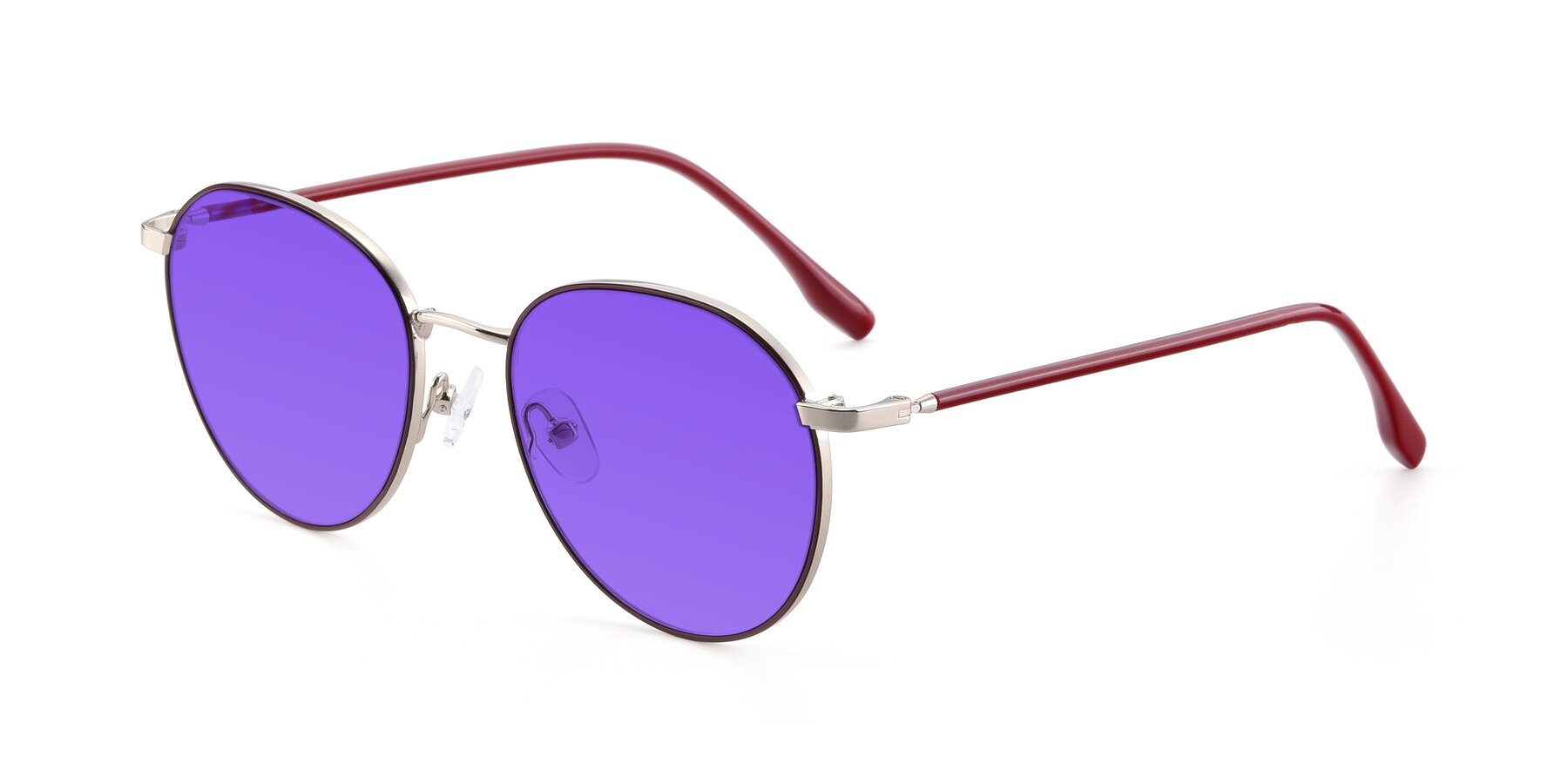 Angle of 9553 in Wine-Silver with Purple Tinted Lenses