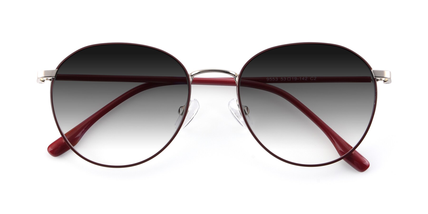 Folded Front of 9553 in Wine-Silver with Gray Gradient Lenses