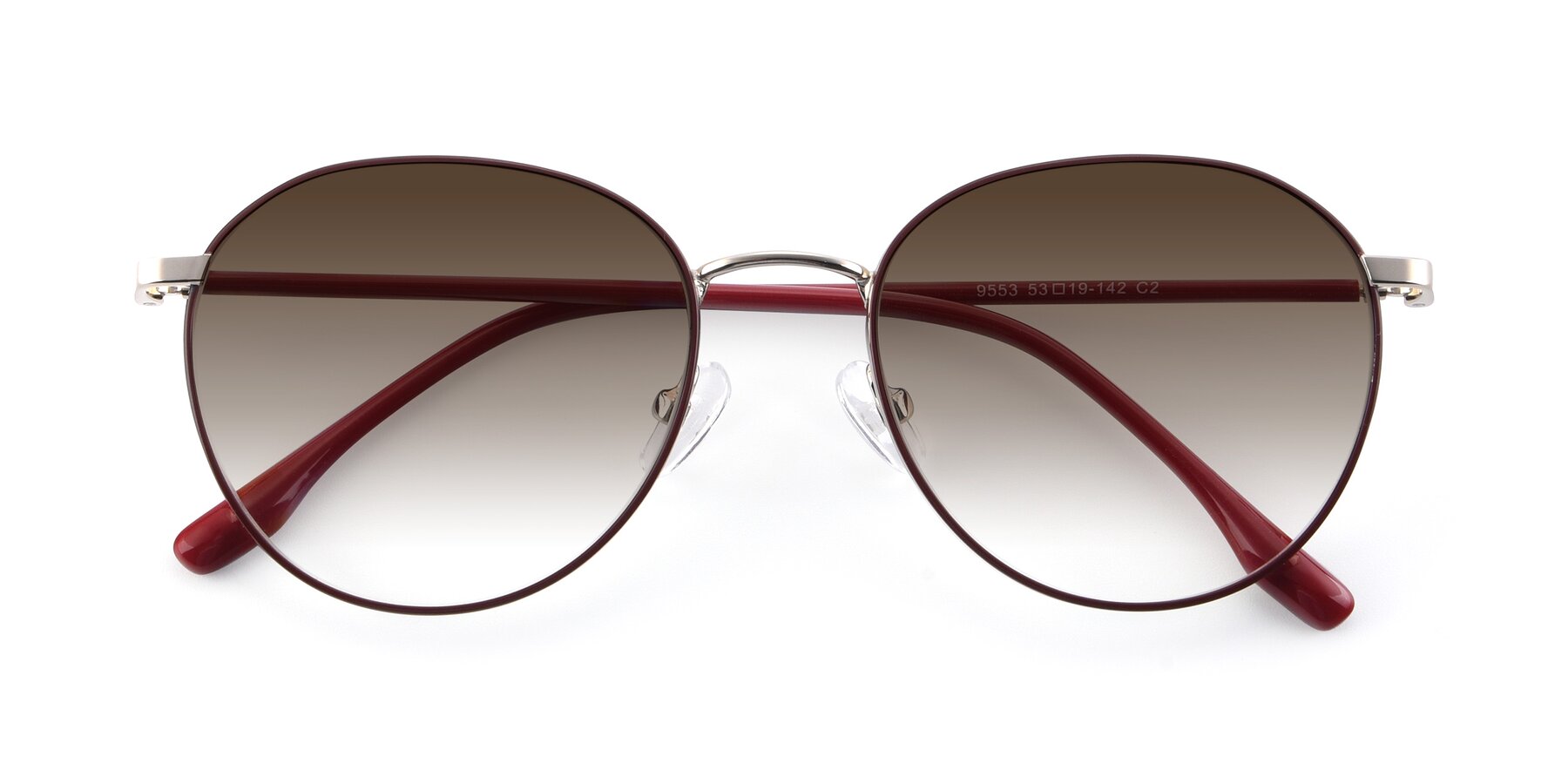 Folded Front of 9553 in Wine-Silver with Brown Gradient Lenses