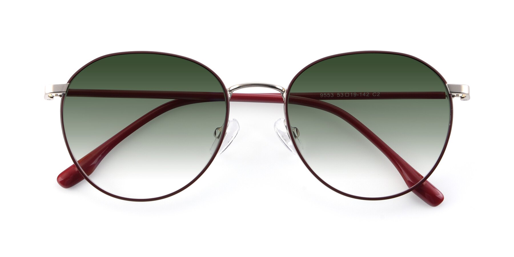 Folded Front of 9553 in Wine-Silver with Green Gradient Lenses