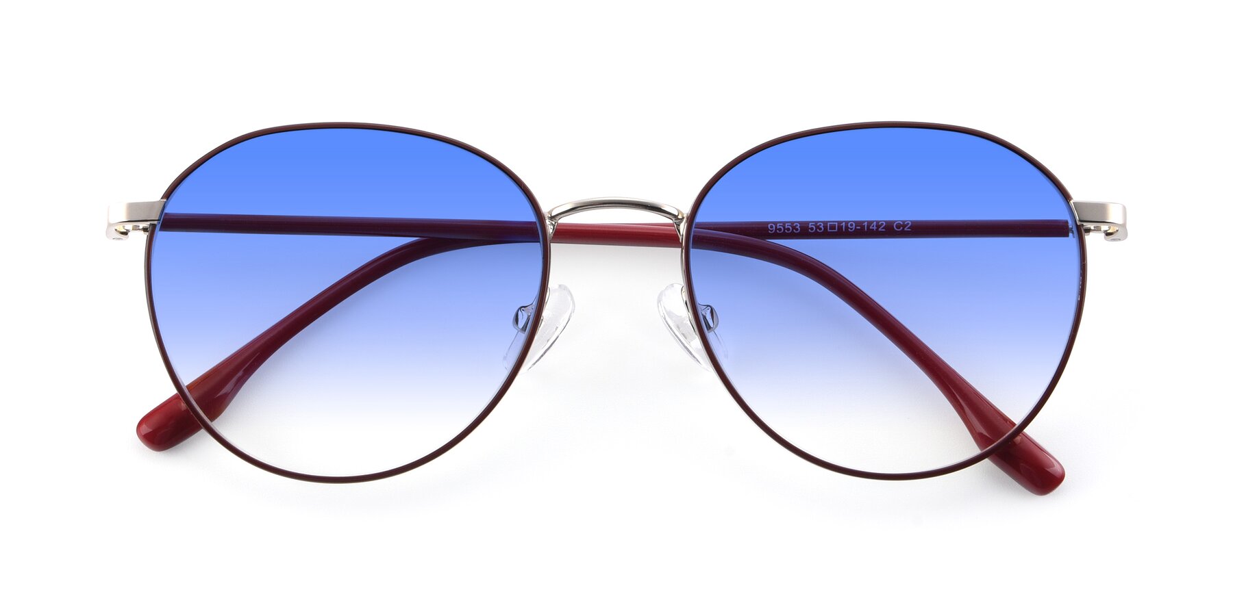 Folded Front of 9553 in Wine-Silver with Blue Gradient Lenses