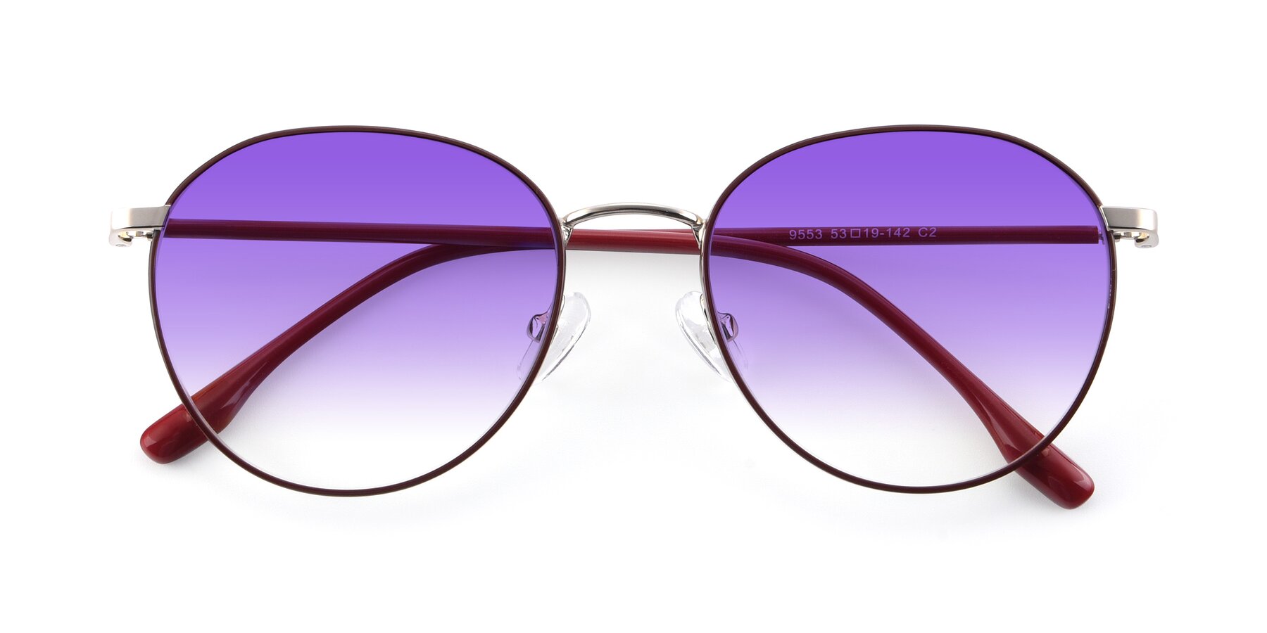Folded Front of 9553 in Wine-Silver with Purple Gradient Lenses