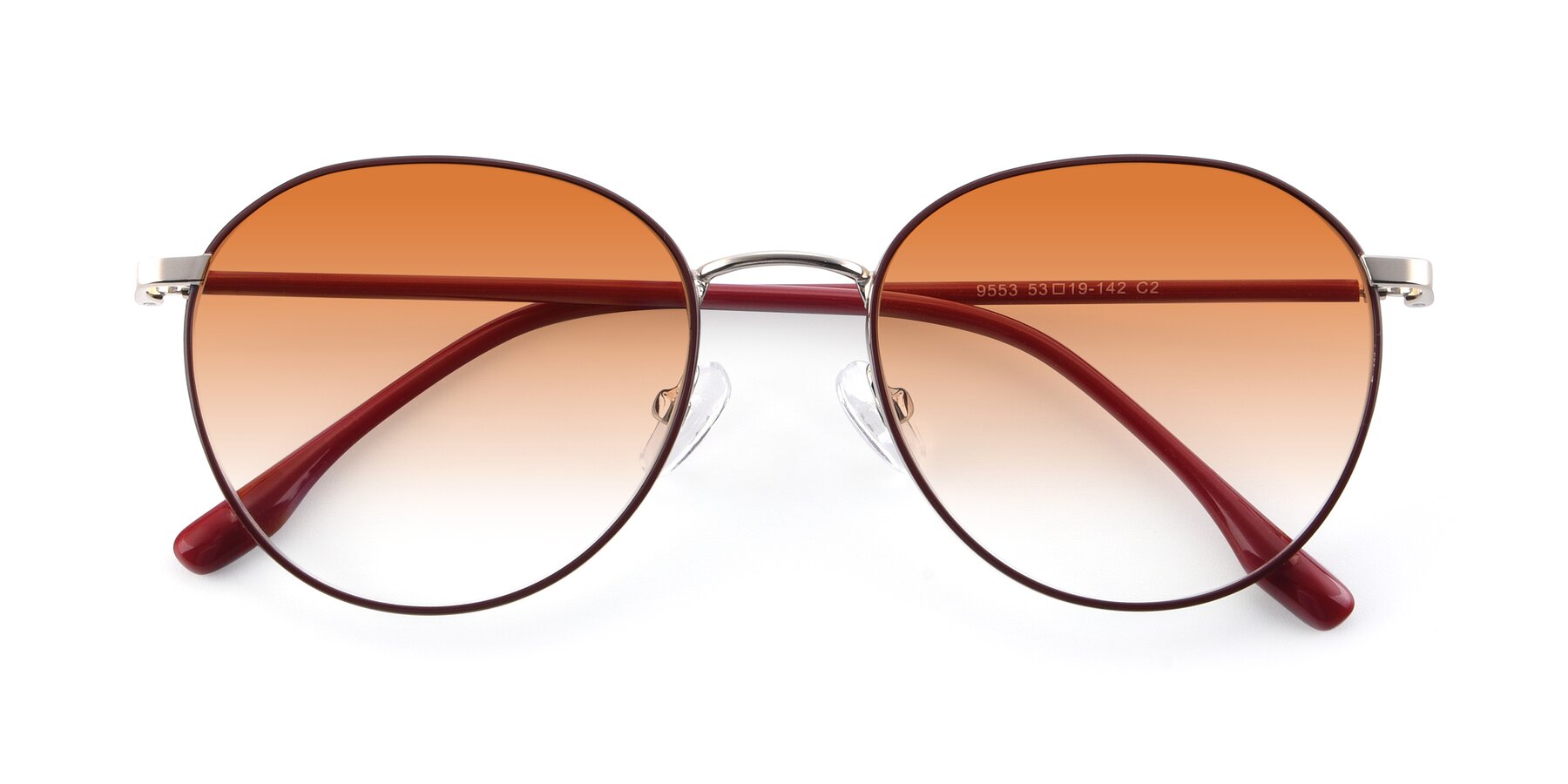 Folded Front of 9553 in Wine-Silver with Orange Gradient Lenses