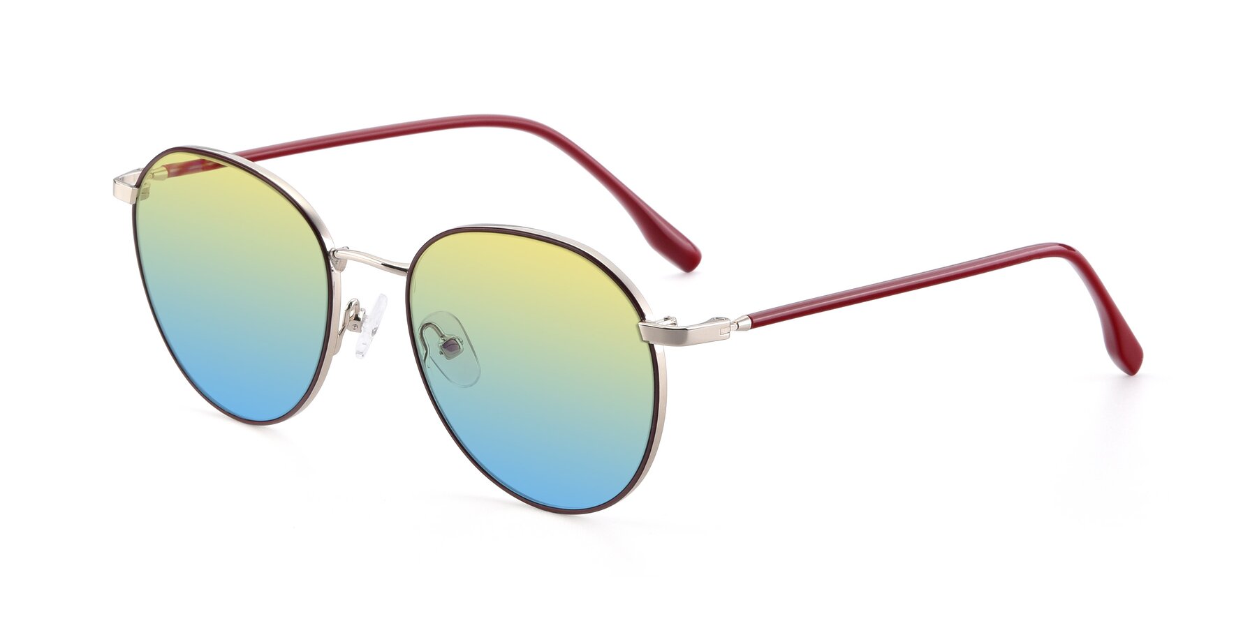 Angle of 9553 in Wine-Silver with Yellow / Blue Gradient Lenses