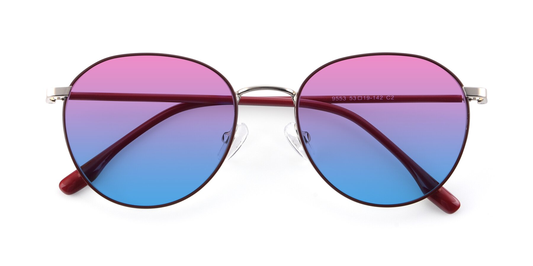 Folded Front of 9553 in Wine-Silver with Pink / Blue Gradient Lenses