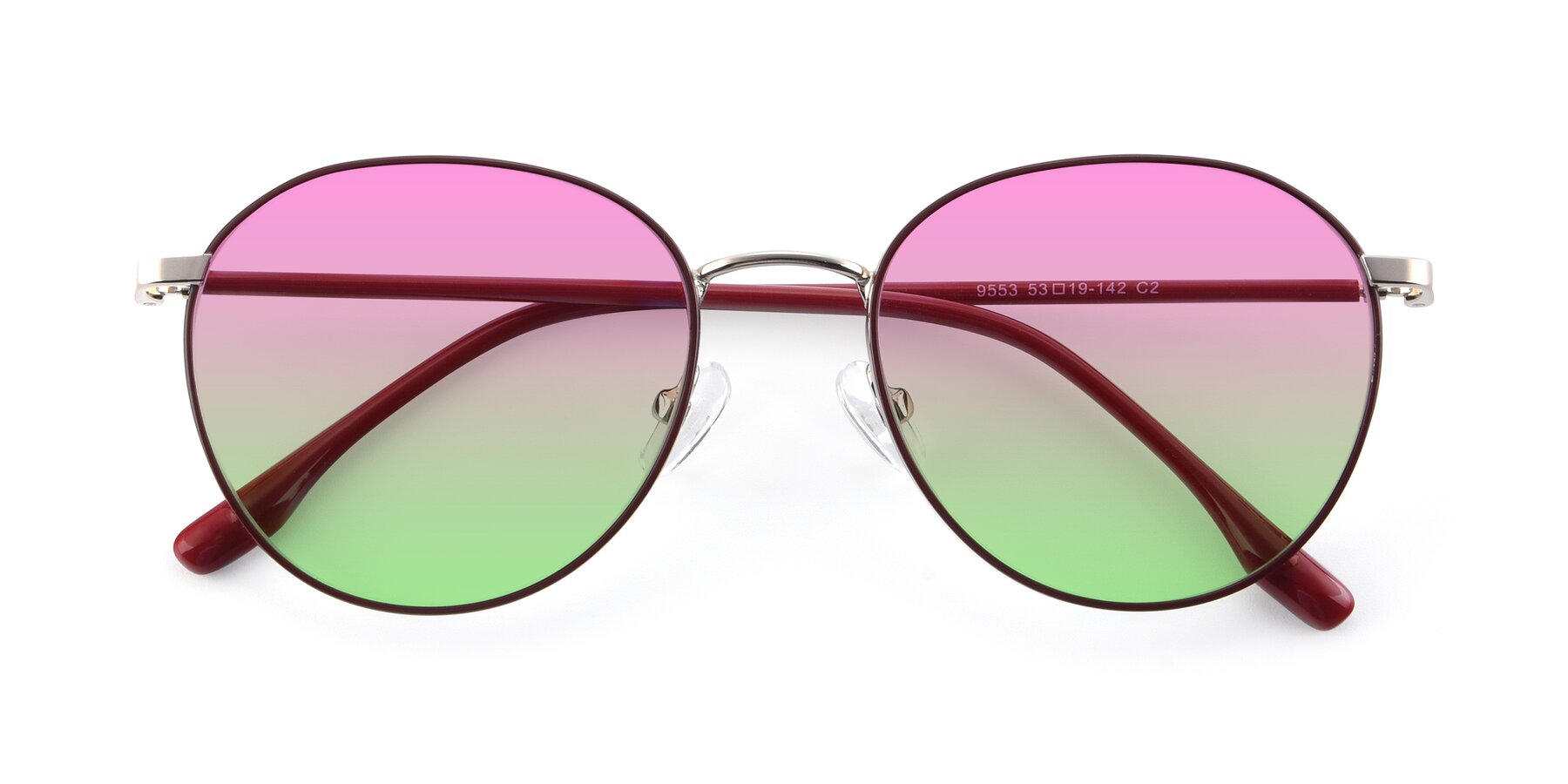 Folded Front of 9553 in Wine-Silver with Pink / Green Gradient Lenses