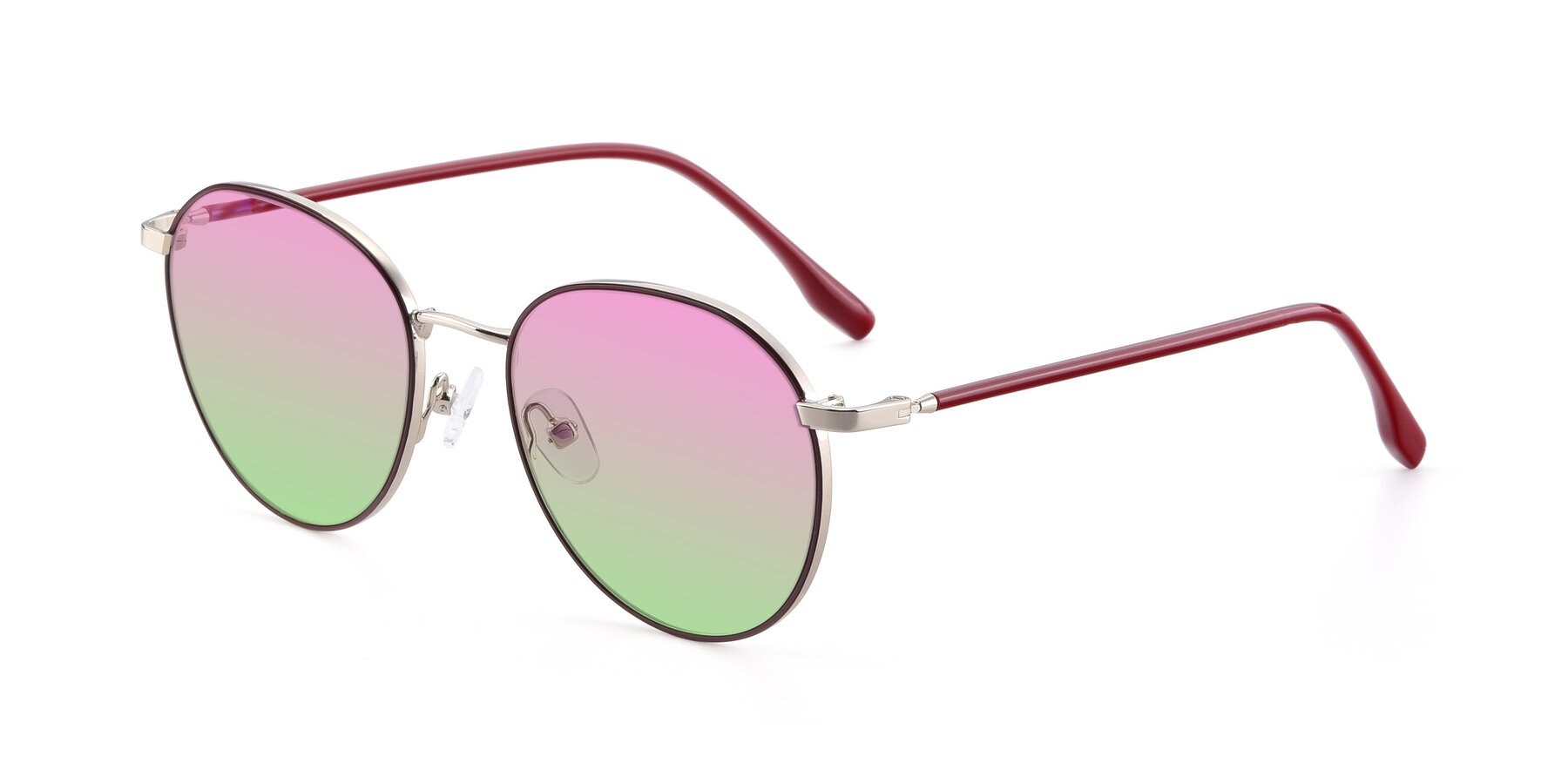Angle of 9553 in Wine-Silver with Pink / Green Gradient Lenses