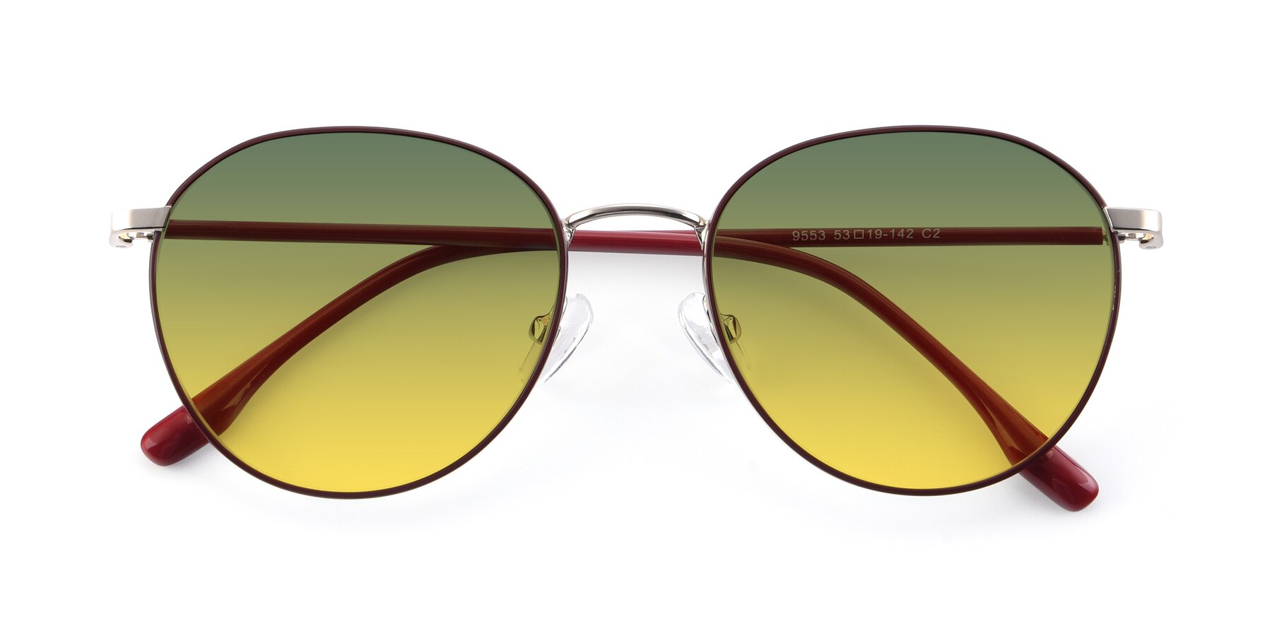 Folded Front of 9553 in Wine-Silver with Green / Yellow Gradient Lenses