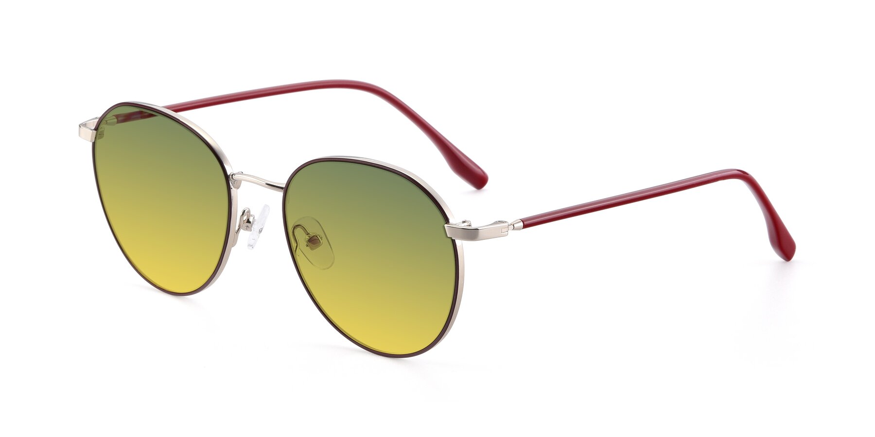 Angle of 9553 in Wine-Silver with Green / Yellow Gradient Lenses