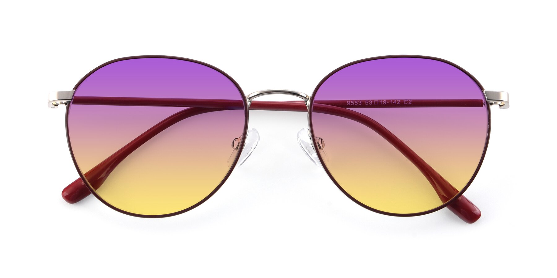 Folded Front of 9553 in Wine-Silver with Purple / Yellow Gradient Lenses