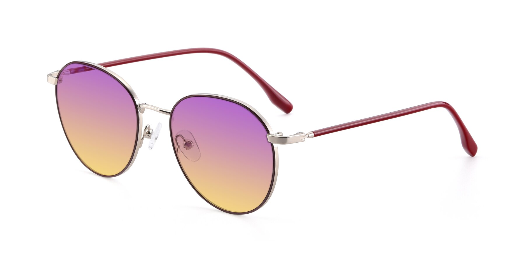 Angle of 9553 in Wine-Silver with Purple / Yellow Gradient Lenses