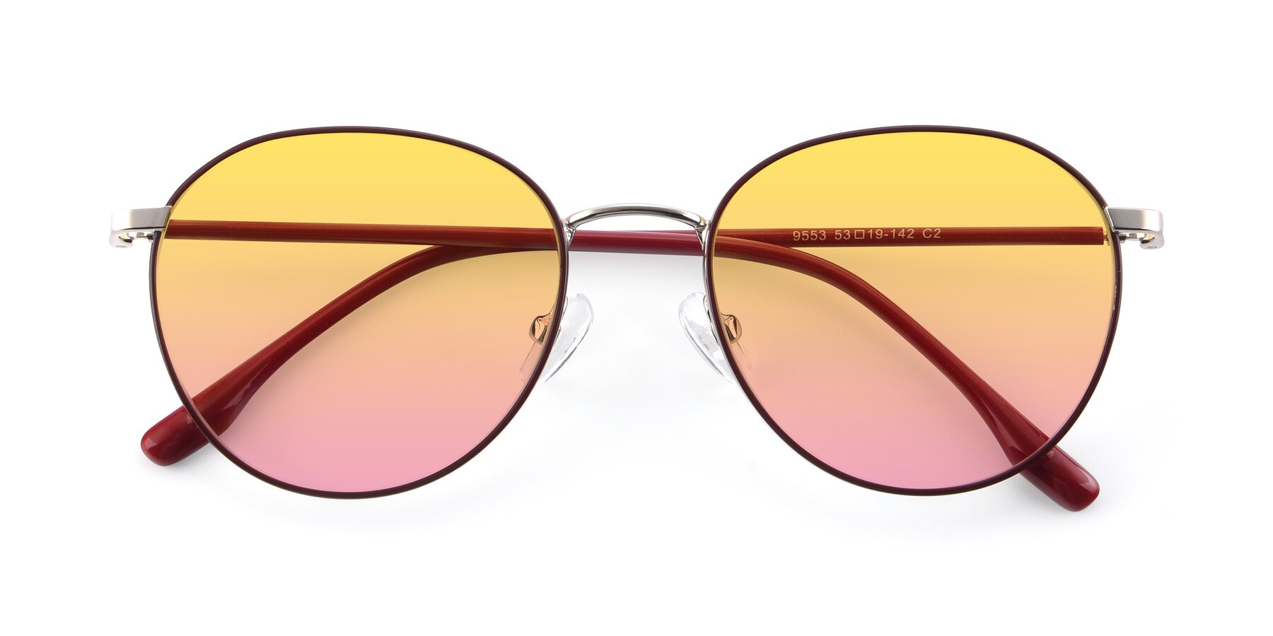 Folded Front of 9553 in Wine-Silver with Yellow / Pink Gradient Lenses