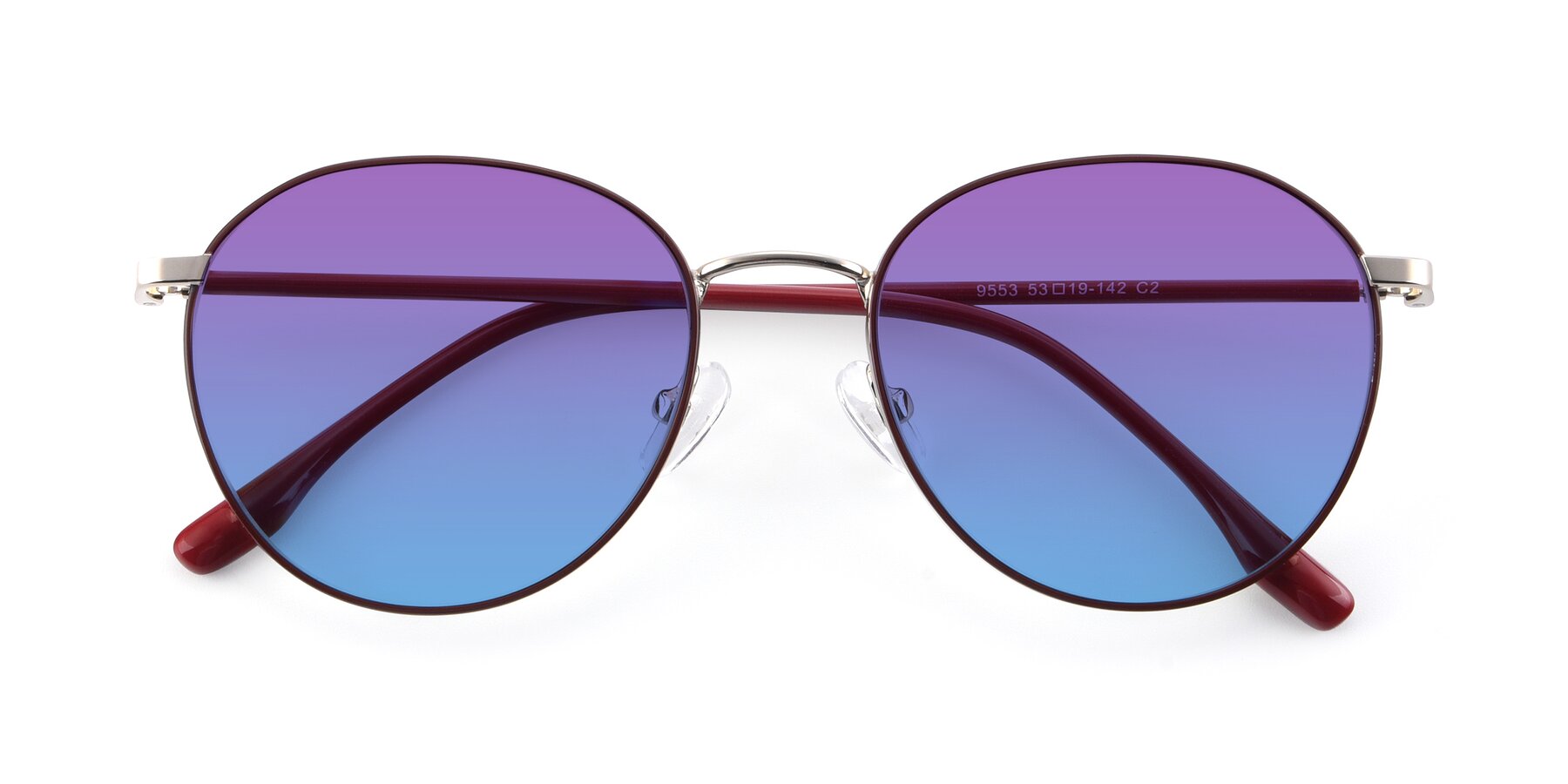 Folded Front of 9553 in Wine-Silver with Purple / Blue Gradient Lenses