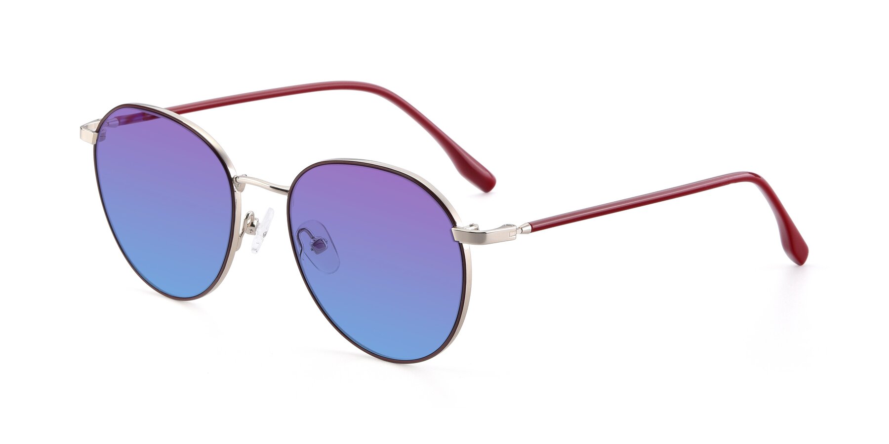 Angle of 9553 in Wine-Silver with Purple / Blue Gradient Lenses