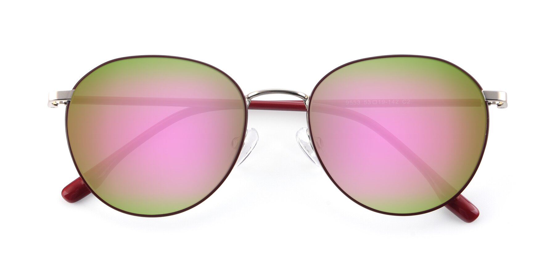 Folded Front of 9553 in Wine-Silver with Pink Mirrored Lenses
