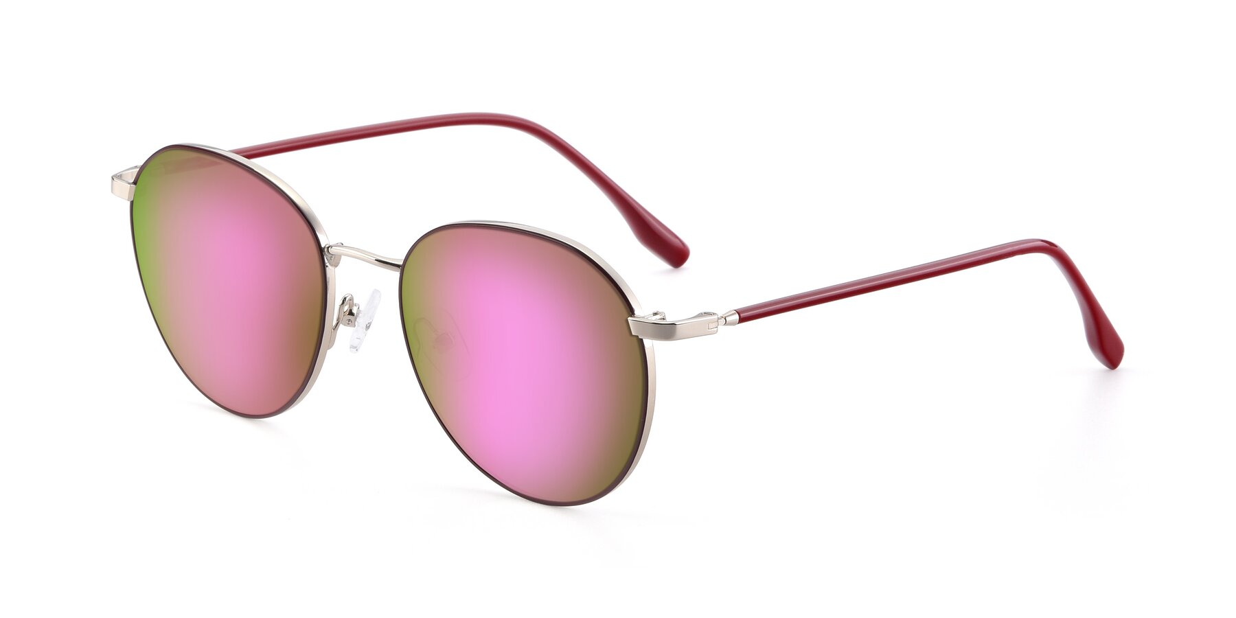 Angle of 9553 in Wine-Silver with Pink Mirrored Lenses
