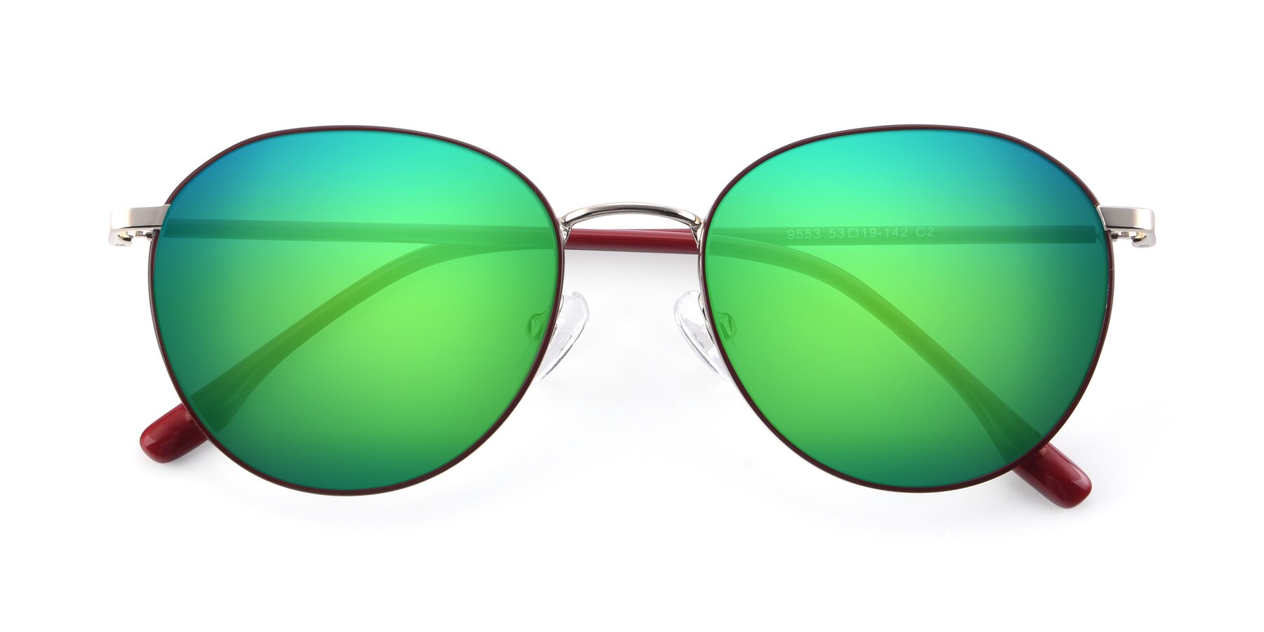 Folded Front of 9553 in Wine-Silver with Green Mirrored Lenses