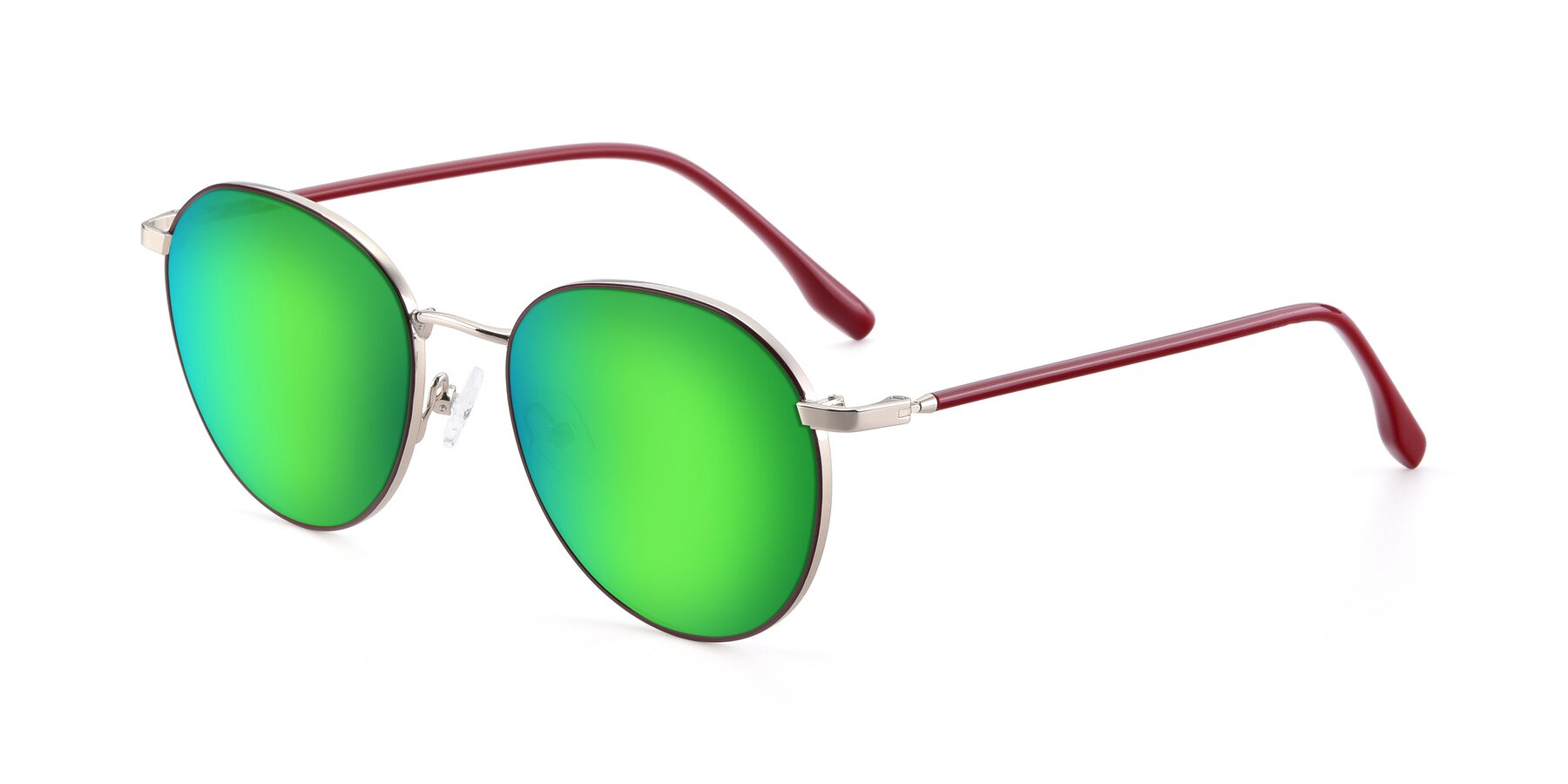 Angle of 9553 in Wine-Silver with Green Mirrored Lenses