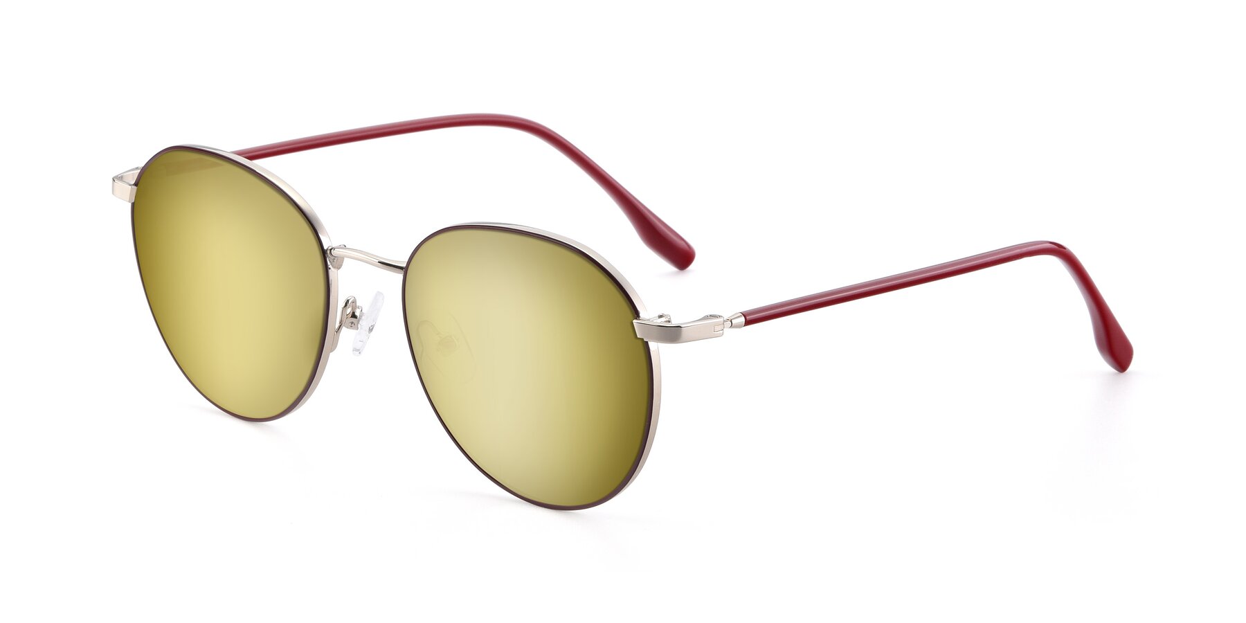 Angle of 9553 in Wine-Silver with Gold Mirrored Lenses