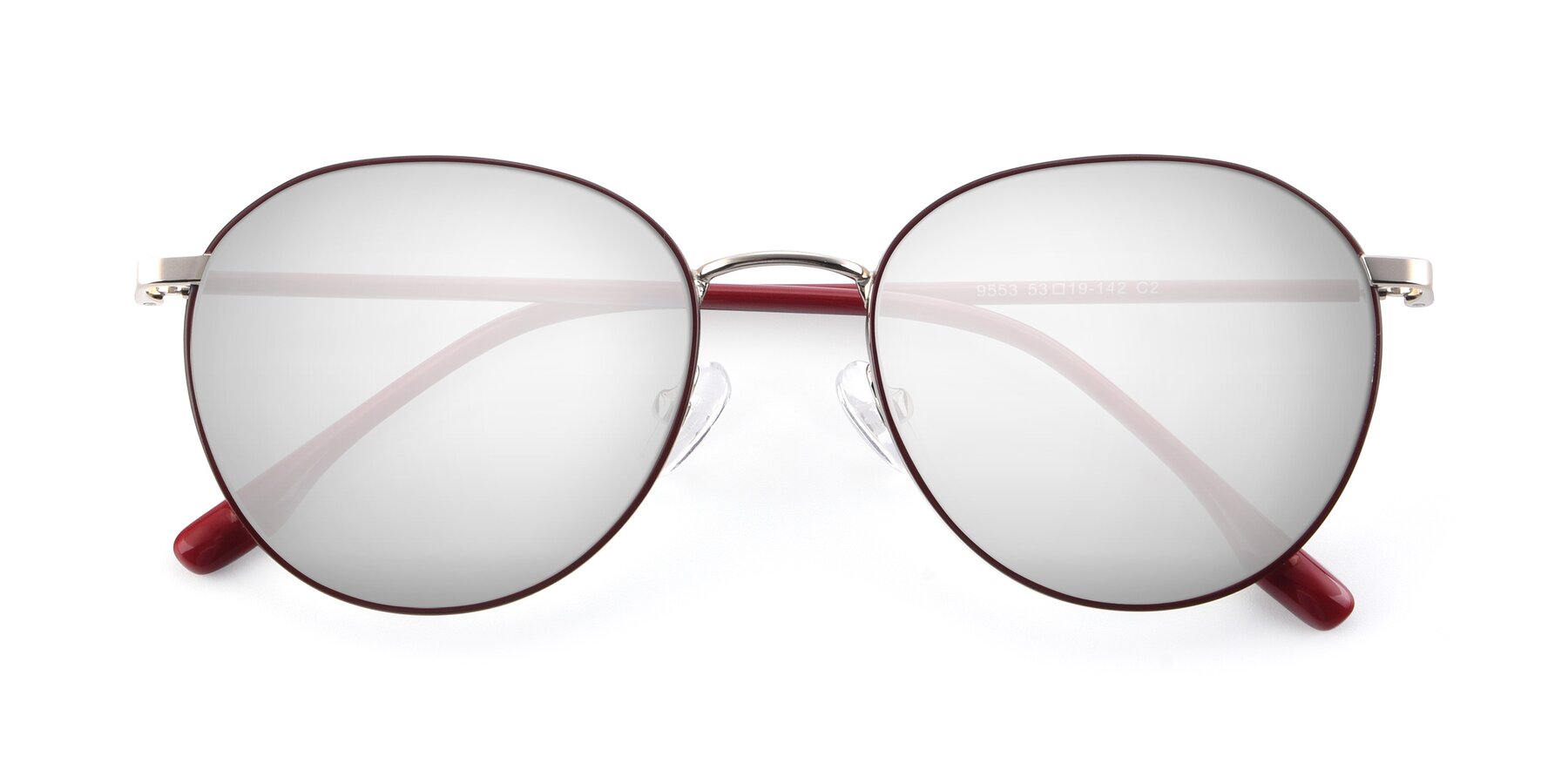 Folded Front of 9553 in Wine-Silver with Silver Mirrored Lenses