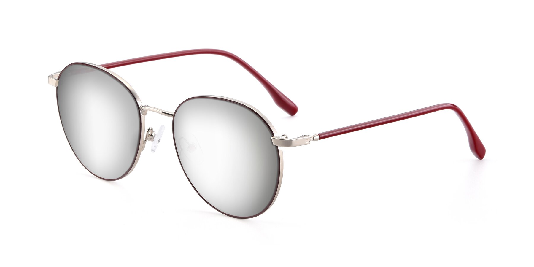 Angle of 9553 in Wine-Silver with Silver Mirrored Lenses
