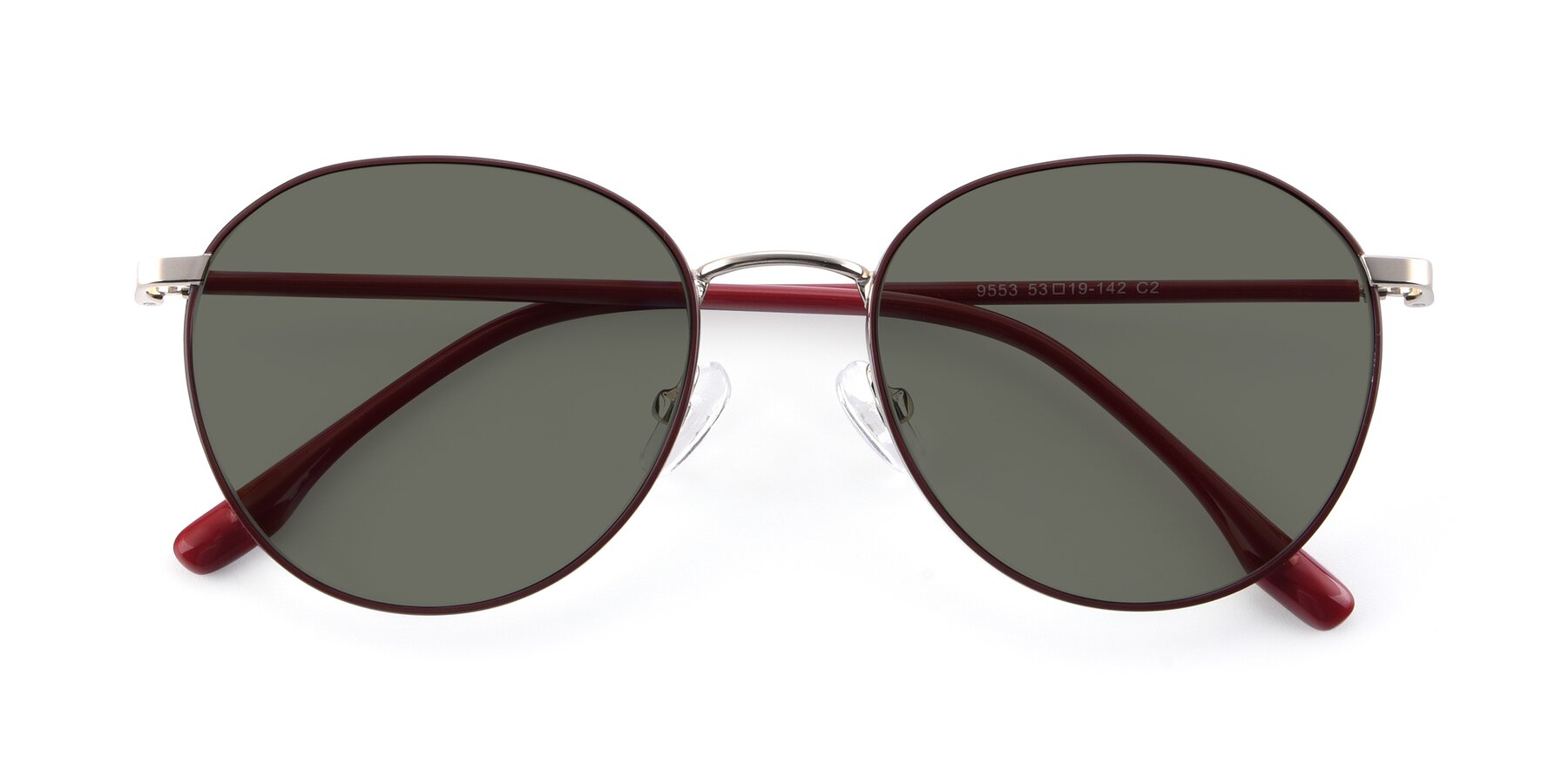 Folded Front of 9553 in Wine-Silver with Gray Polarized Lenses