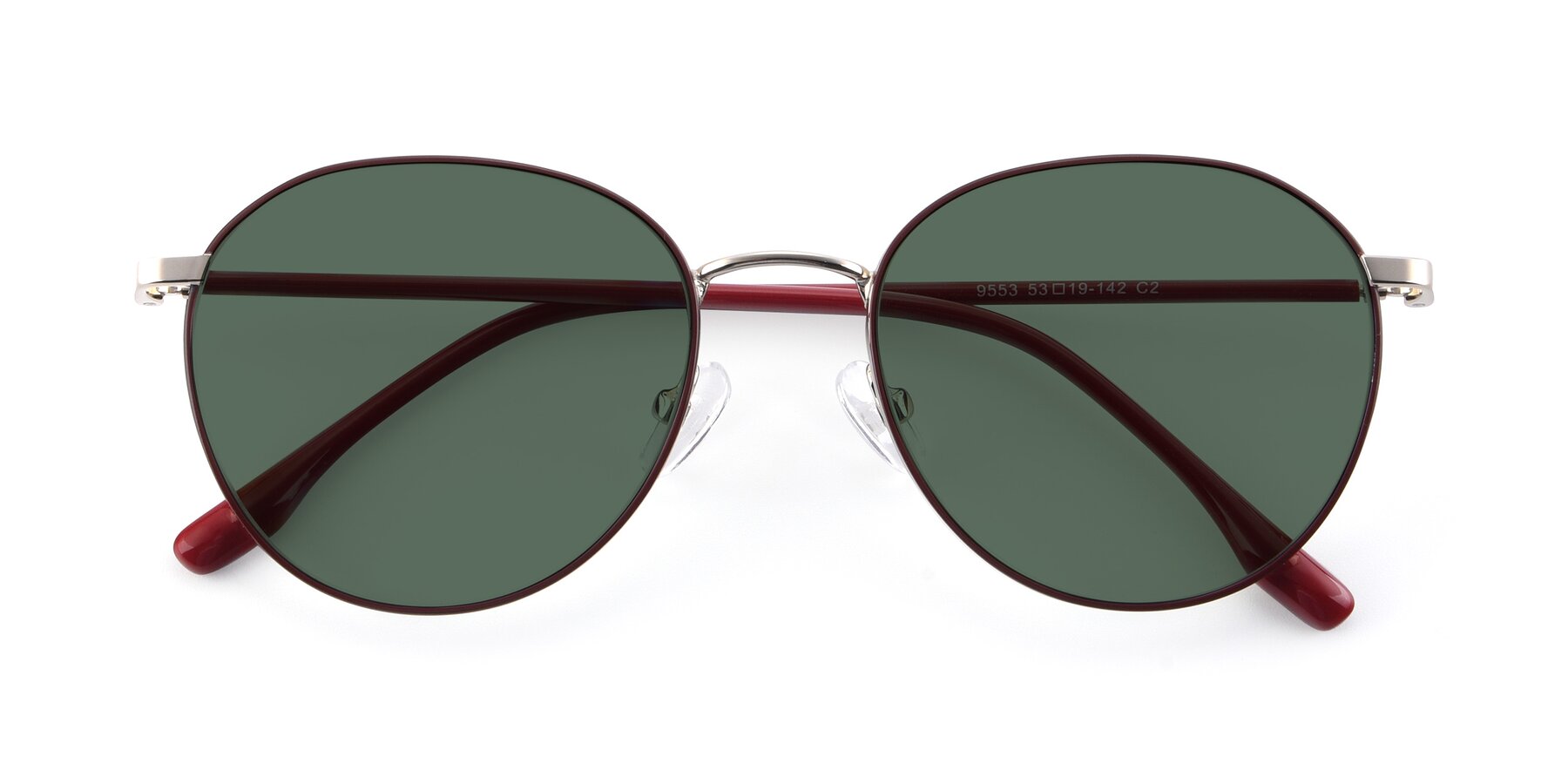 Folded Front of 9553 in Wine-Silver with Green Polarized Lenses