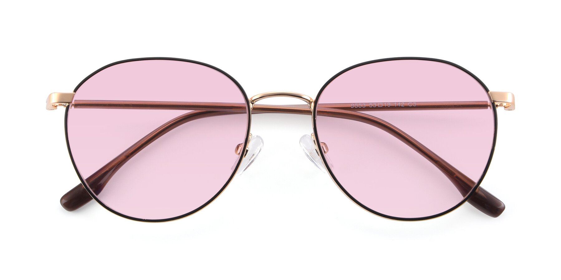 Folded Front of 9553 in Black-Gold with Light Pink Tinted Lenses