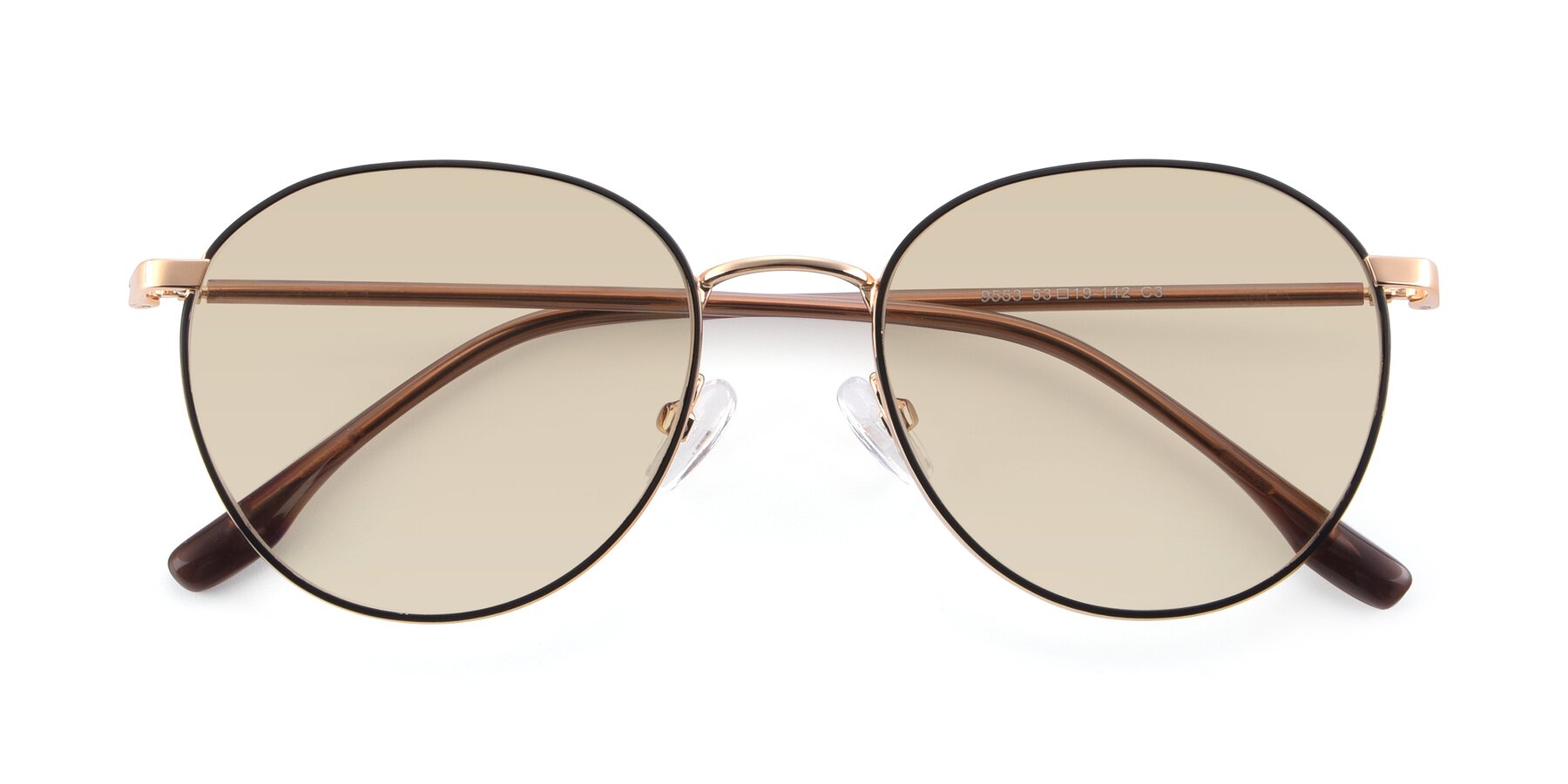 Folded Front of 9553 in Black-Gold with Light Brown Tinted Lenses