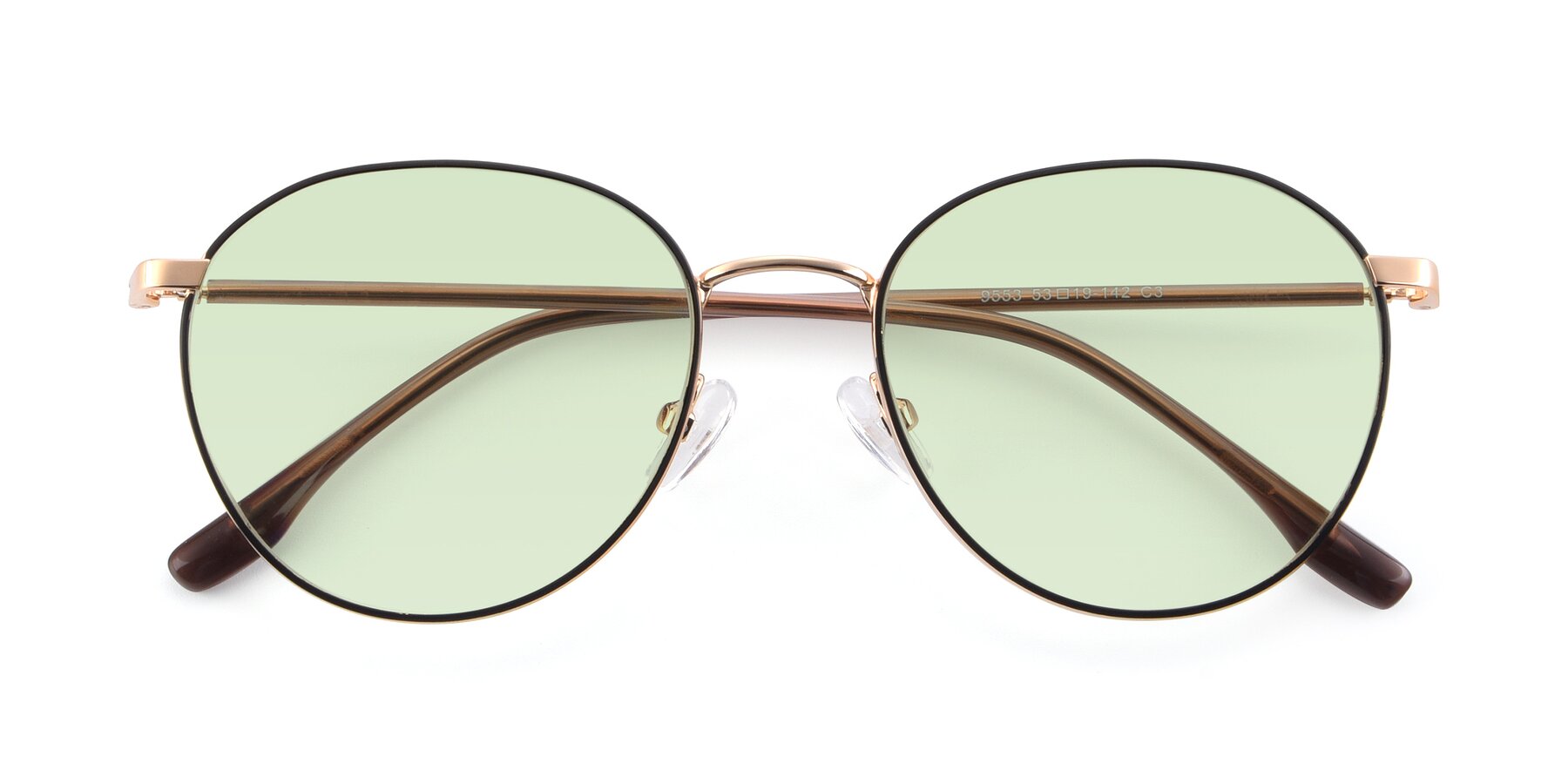 Folded Front of 9553 in Black-Gold with Light Green Tinted Lenses