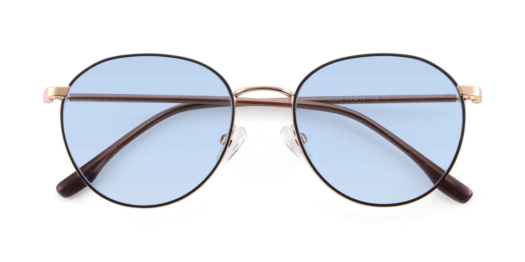 Folded Front of 9553 in Black-Gold with Light Blue Tinted Lenses
