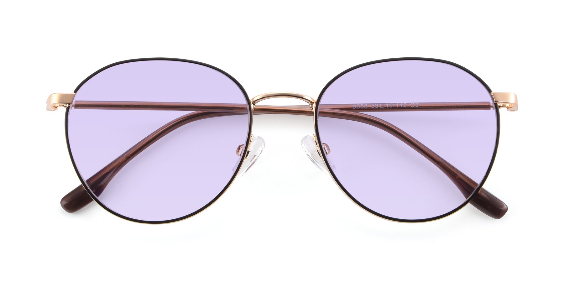 Folded Front of 9553 in Black-Gold with Light Purple Tinted Lenses