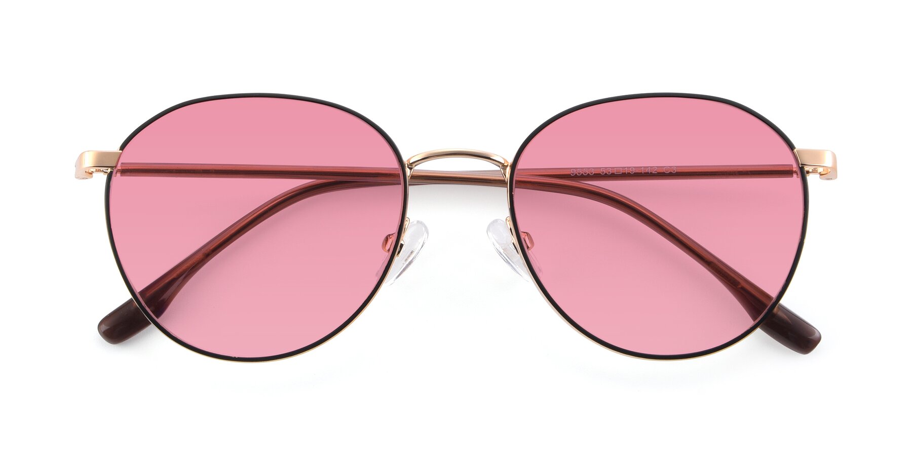 Folded Front of 9553 in Black-Gold with Pink Tinted Lenses