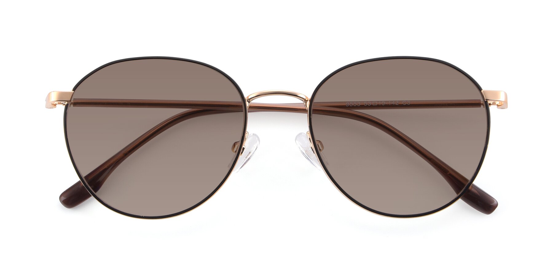 Folded Front of 9553 in Black-Gold with Medium Brown Tinted Lenses