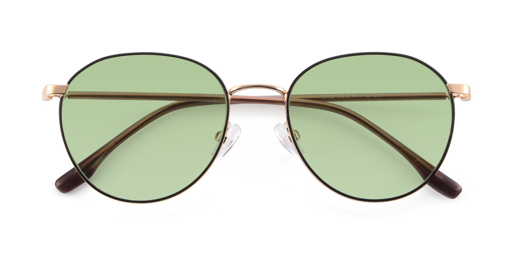 Folded Front of 9553 in Black-Gold with Medium Green Tinted Lenses
