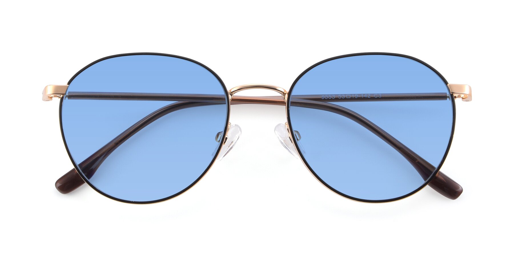 Folded Front of 9553 in Black-Gold with Medium Blue Tinted Lenses