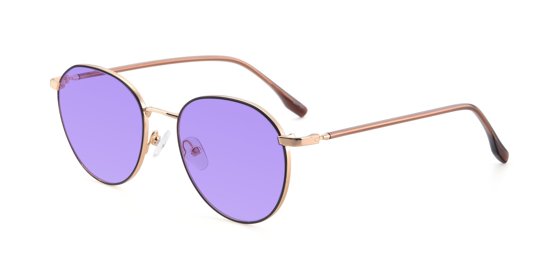 Angle of 9553 in Black-Gold with Medium Purple Tinted Lenses