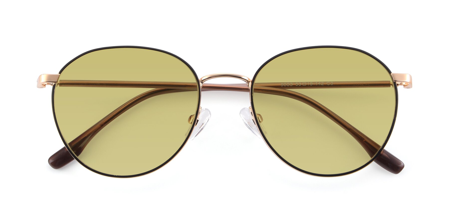 Folded Front of 9553 in Black-Gold with Medium Champagne Tinted Lenses
