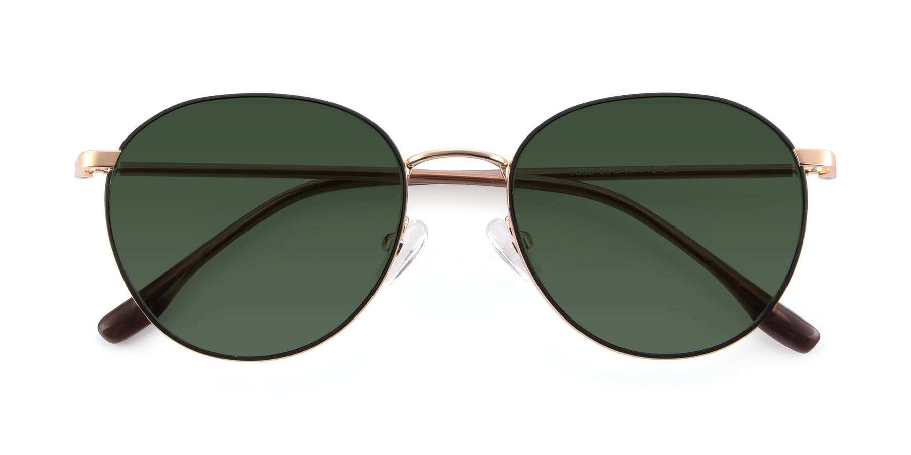 Folded Front of 9553 in Black-Gold with Green Tinted Lenses
