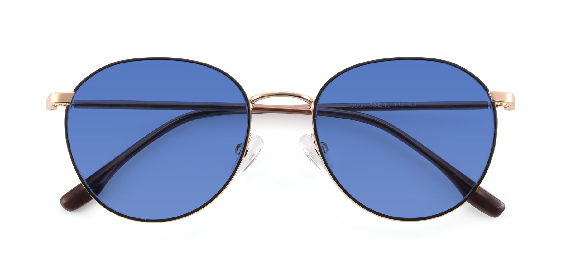 Folded Front of 9553 in Black-Gold with Blue Tinted Lenses