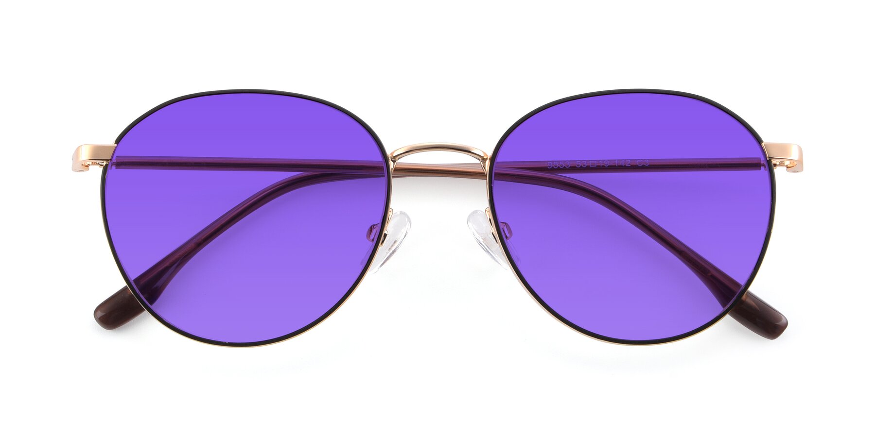 Folded Front of 9553 in Black-Gold with Purple Tinted Lenses