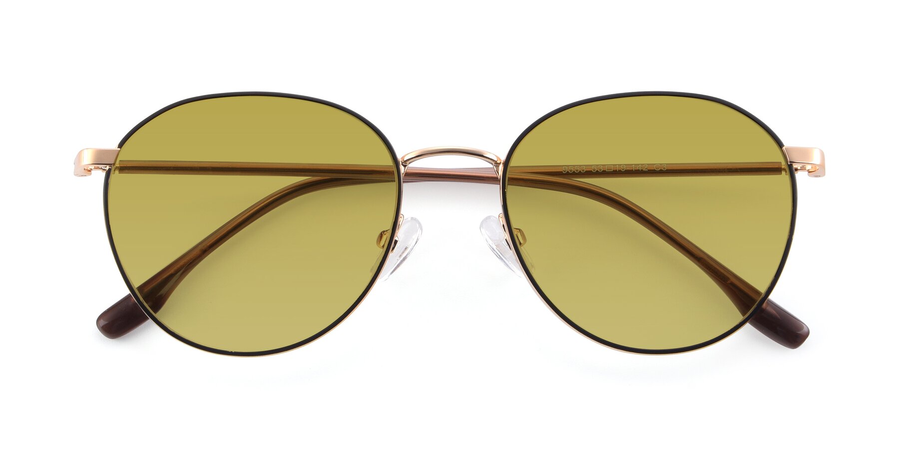 Folded Front of 9553 in Black-Gold with Champagne Tinted Lenses