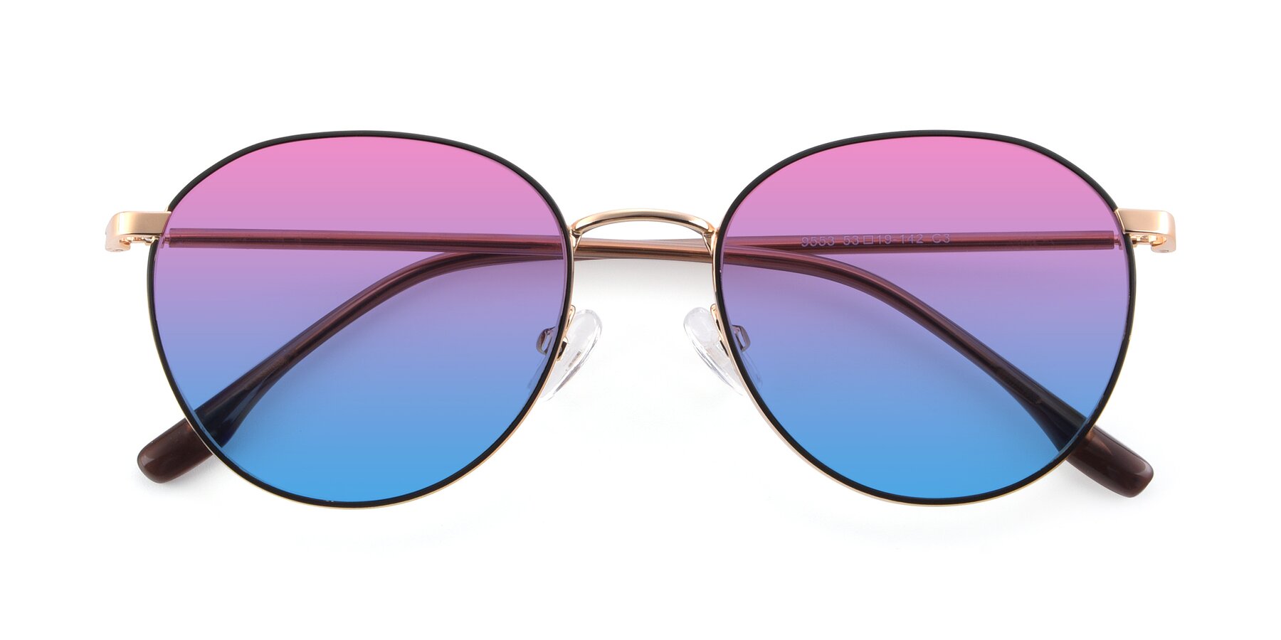 Folded Front of 9553 in Black-Gold with Pink / Blue Gradient Lenses